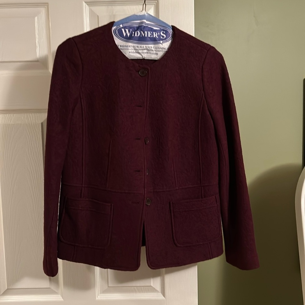 Talbots boiled wool collarless jacket.